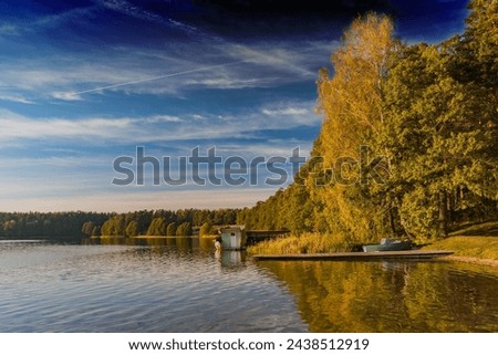 Autumn lake on a quiet, sunny day water mirror Poland, Podlasie