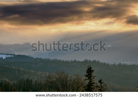 Mountain landscape.. View of the Tatra Mountains from the Spisz. Lapszanka. Poland.