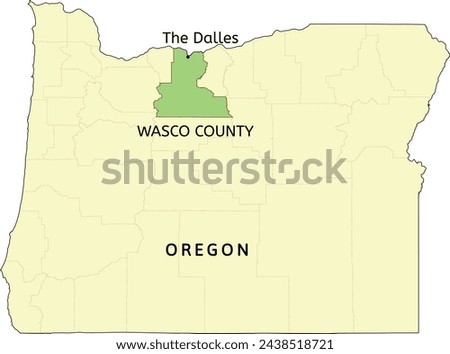 Wasco County and city of The Dalles location on Oregon state map Royalty-Free Stock Photo #2438518721