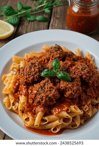 A picture of pasta with minced meat
