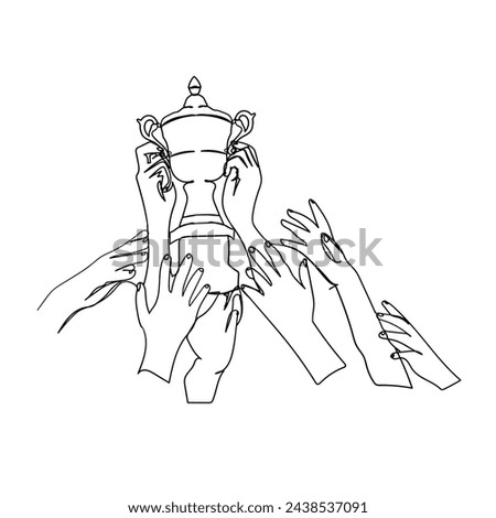 Hand drawing line the winning team lifting the trophy. Illustration icon vector 