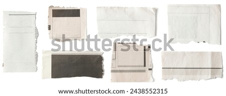 Set of torn pieces of newspaper isolated on white background. Clipping paths included. Royalty-Free Stock Photo #2438552315
