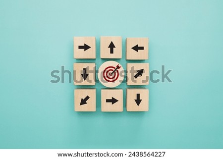 Confused goals. Arrows facing the opposite direction from target. Unfulfilled goals Royalty-Free Stock Photo #2438564227
