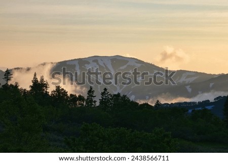 Mt. Hiuchi, one of Japan's 100 Famous Mountains at sunrise in Japan Royalty-Free Stock Photo #2438566711