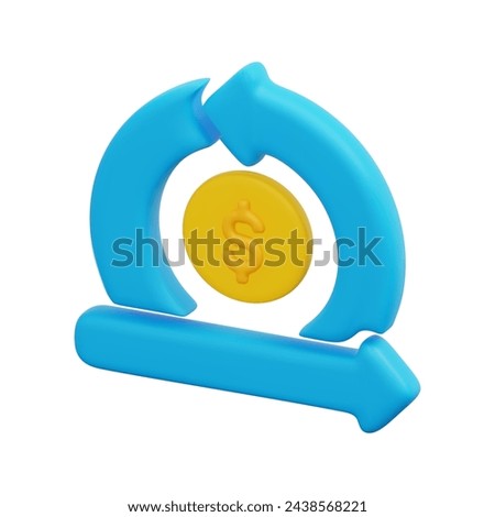 3d vector cash flow icon. Isolated on white background. 3d investment, business and finance concept. Cartoon minimal style. 3d coin with arrows icon vector render illustration.