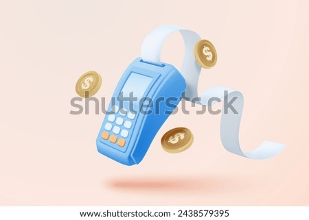 3D bill payment with credit card and financial for online shopping, payment credit card with alert notification. Invoice transaction with credit card reader. 3d receipt vector icon render illustration Royalty-Free Stock Photo #2438579395