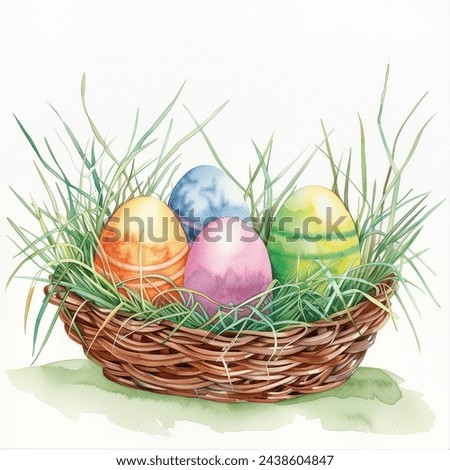 Watercolor Decorated Pastel Easter Eggs on grass colorful Decoration isolated illustration painting transparent white background greeting card stationary holiday easter gift egg paper stationery