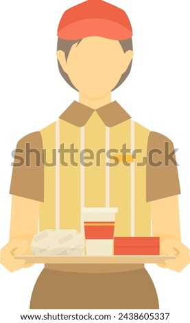 Clip art of a waiter holding a tray in a fast-food restaurant