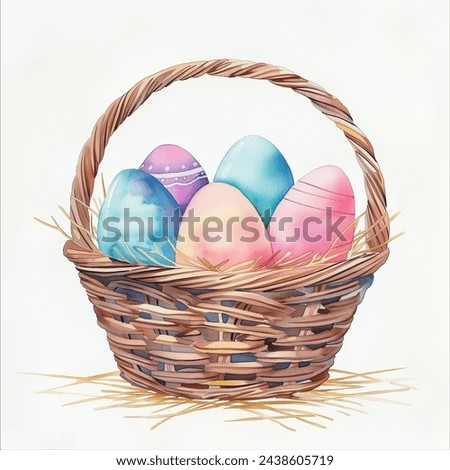 Watercolor Decorated Pastel Easter Eggs in basket colorful Decoration isolated illustration painting transparent white background greeting card stationary holiday easter gift egg paper stationery