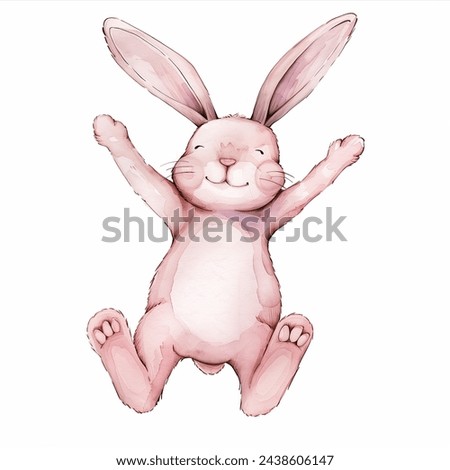Cute Pink Jumping Jumping Bunny Rabbit isolated watercolor illustration painting Easter transparent white background greeting card stationary holiday easter gift egg decoration paper stationery