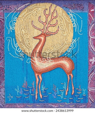 Beautiful embroidered deer. In Scythian mythology deer is a symbol of sun.