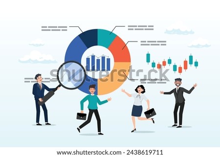Business people marketing team analyse graph and chart, data analytics, statistic to analyse, business graph dashboard, marketing research, diagram for optimisation, big data and information (Vector) Royalty-Free Stock Photo #2438619711