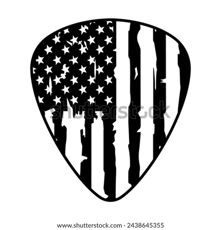 Guitar pick with distressed american flag on white background. Isolated illustration.