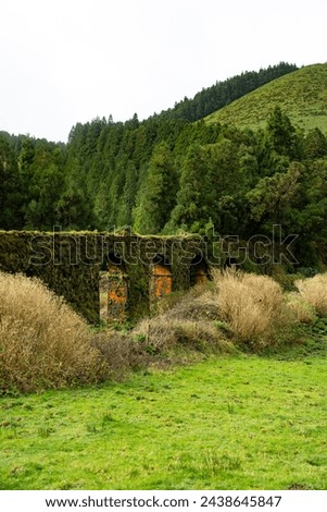 Arched aqueduct of the Azores. In Sao Miguel Azores, Portugal Ocean, aerial Royalty-Free Stock Photo #2438645847