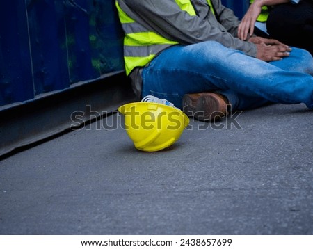 yellow orange hardhat helmet safety labor person people human body part industry protection equipment accident engineer construction builder danger contractor copy space factory site project headwear Royalty-Free Stock Photo #2438657699