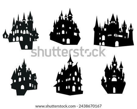 set of halloween house decoration clip art silhouette.haunted scary house vector illustration isolated on white background
