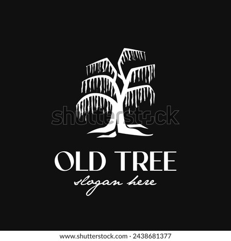 Vintage Retro Dry Old Death Tree Oak Maple Banyan Cedar Logo Design	