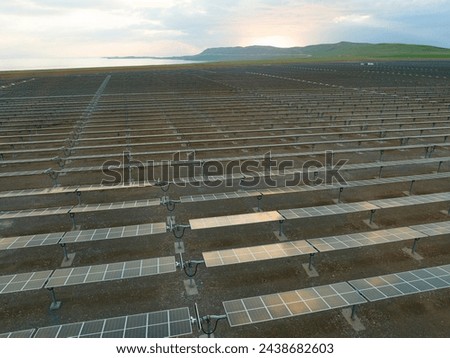 Power plant using renewable solar energy with sun Royalty-Free Stock Photo #2438682603