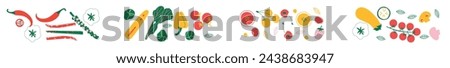 Vegetables and fruits abstract collection. Flat vector illustration Royalty-Free Stock Photo #2438683947