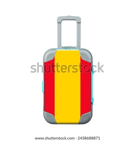 Travel suitcase in the colors of the Spain flag. Isolated on a white background. Trips. Design object.
