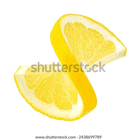 Twisted lemon slice isolated on white background, full depth of field Royalty-Free Stock Photo #2438699789