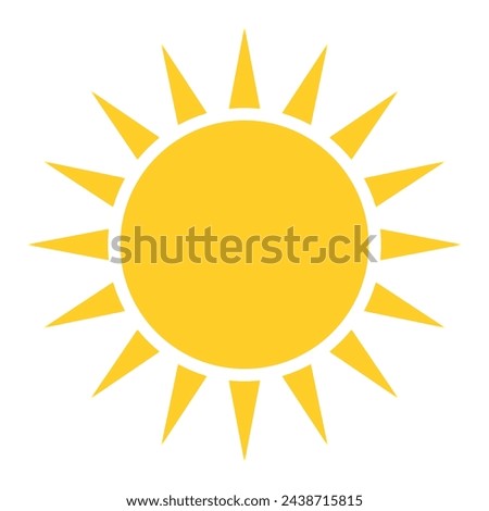 sun shape symbol, vector illustration of simple yellow star isolated on white background