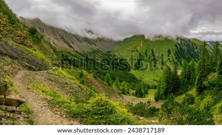 Mountain landscape, fog, meadows, green, Grubigstein, Lermoos, Tyrol