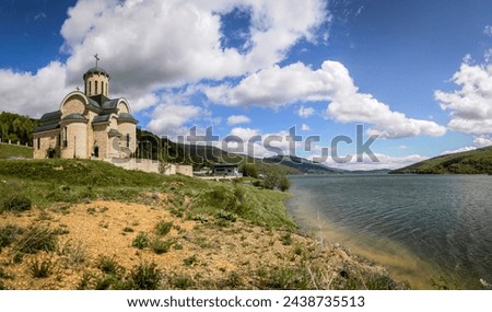 The new church of St. Nicholas built near the sunken church in Mavrovo Lake.