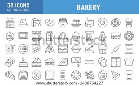 Bakery shop elements - minimal thin line web icon set. Outline icons collection. Simple vector illustration.