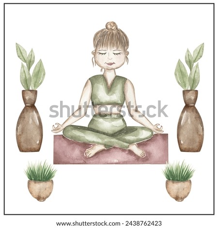 Watercolor yoga teacher clipart, hand drawn illustration. teacher and florals, kids school card clip art, educational, cute children graphics with professions.