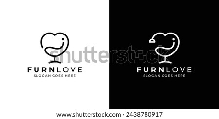 Simple Minimalist Furnlove Logo. Furniture, Interior, Sofa, Chair, Couch, Love Shape, Heart with Modern Lineart Outline Style. Furnishing Logo Design Template.