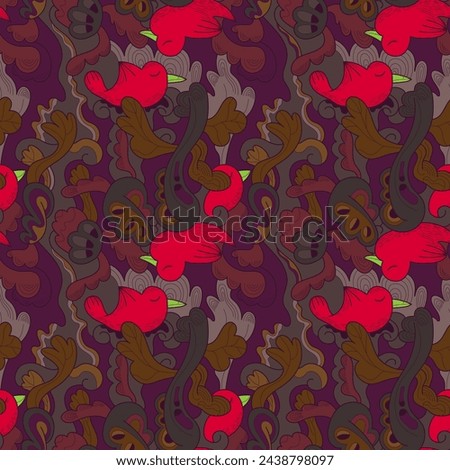 Vector semless pattern with birds and abstract nature leaves for apparel items, print for fabric, background
