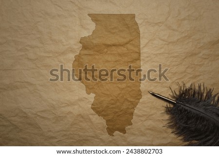 map of illinois state on a old vintage paper background with old pen