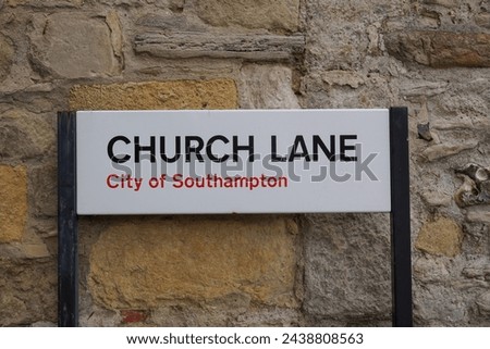 Church Lane road sign in old town area of Southampton. Destination in UK city