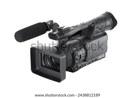 Professional film camera recorder close up isolated in white 