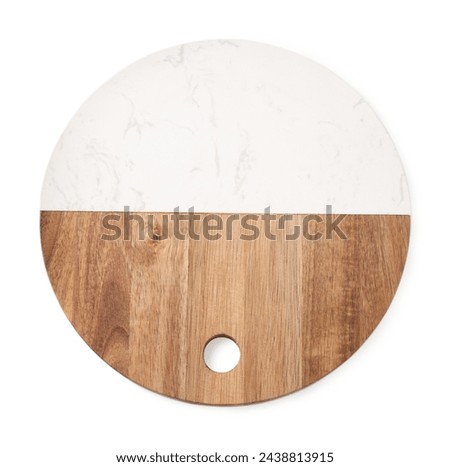 One cutting board on white background, top view
