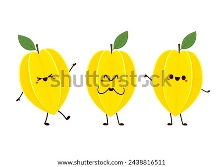 Carambola star fruit mascot. Carambola star fruit in flat style. Vector illustration isolated on white background.