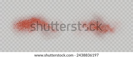 Grainy scatterings of  spicy burst . Splashes of  red pepper powder.Overlay effect chilli or paprika spice splatters. Vector realistic illustration of hot dried spice. Royalty-Free Stock Photo #2438836197