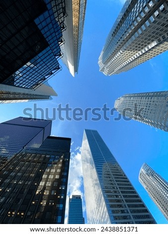 Low-angle view of modern skyscrapers in Toronto, Canada.