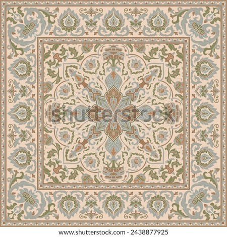 Pastel color neck scarf design. Vector pattern for a neckerchief, carpet, kerchief, bandana, rug. Traditional floral pattern. Royalty-Free Stock Photo #2438877925