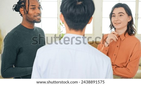 Multinational people standing and talking. Global business. Royalty-Free Stock Photo #2438891575