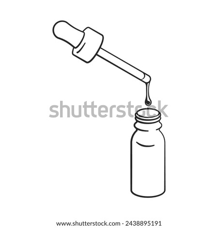 Eye dropper and glass bottle with liquid drop line drawing vector Royalty-Free Stock Photo #2438895191