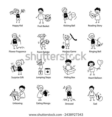 Handy Doodle Icons Depicting Children Playtime 

