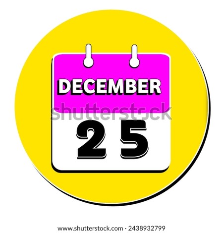 december 25 calendar png flat icon with long shadow. Twenty five December calendar.