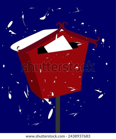 red mailbox with a letter in winter