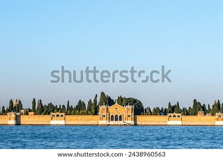 view to cemetery island San Michele in Venice, Italy