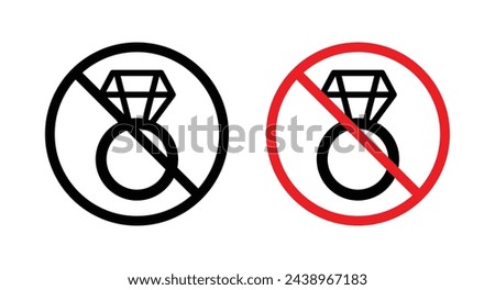 No jewelry sign. remove jewellery vecotor symbol. diamond jewel forbidden sign.