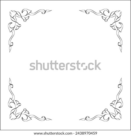 Elegant black and white ornamental frame, decorative border, corners for greeting cards, banners, business cards, invitations, menus. Isolated vector illustration.
