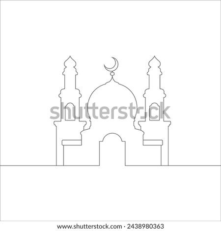 Mosque minimal line art design. Arabic Muslim masjid building. Clip art holiday religion.	
