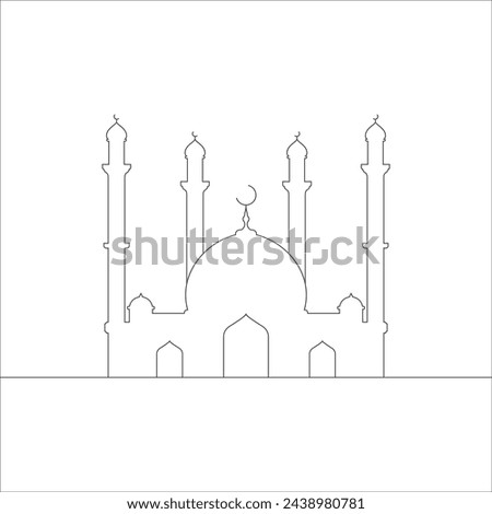 Mosque minimal line art design. Arabic Muslim masjid building. Clip art holiday religion.	

